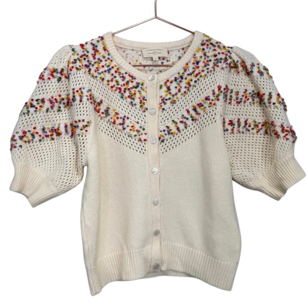 Sezane Cream Cardigan with Multicolor Confetti Detail - Picture 6 of 12